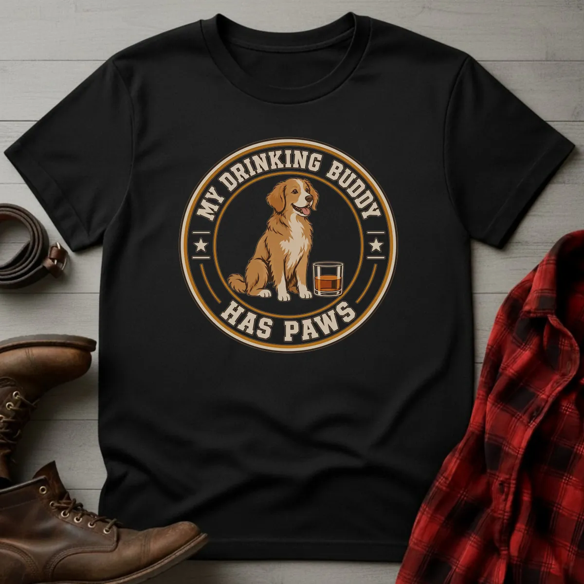 My Drinking Buddy Has Paws Whiskey T-Shirt