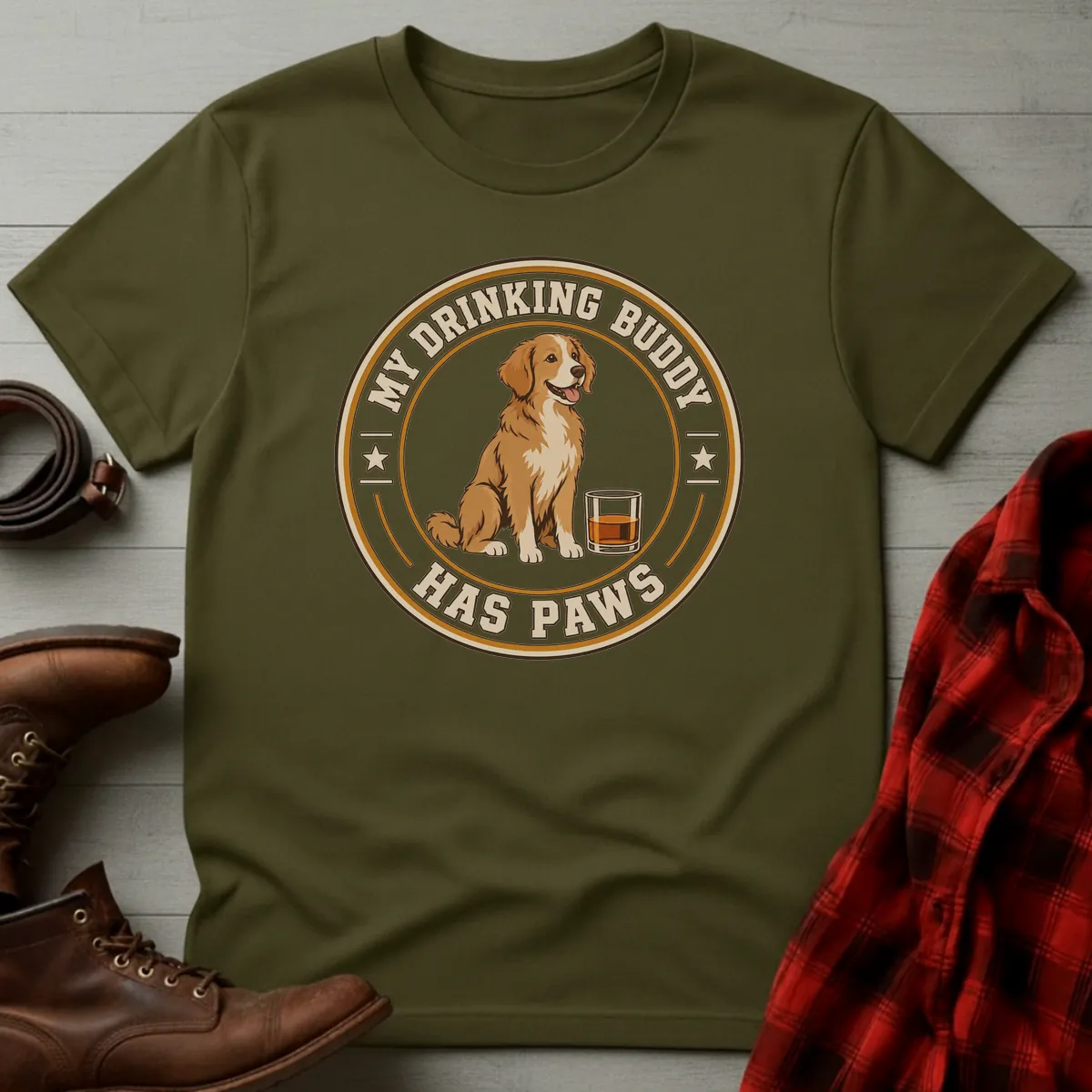 My Drinking Buddy Has Paws Whiskey T-Shirt