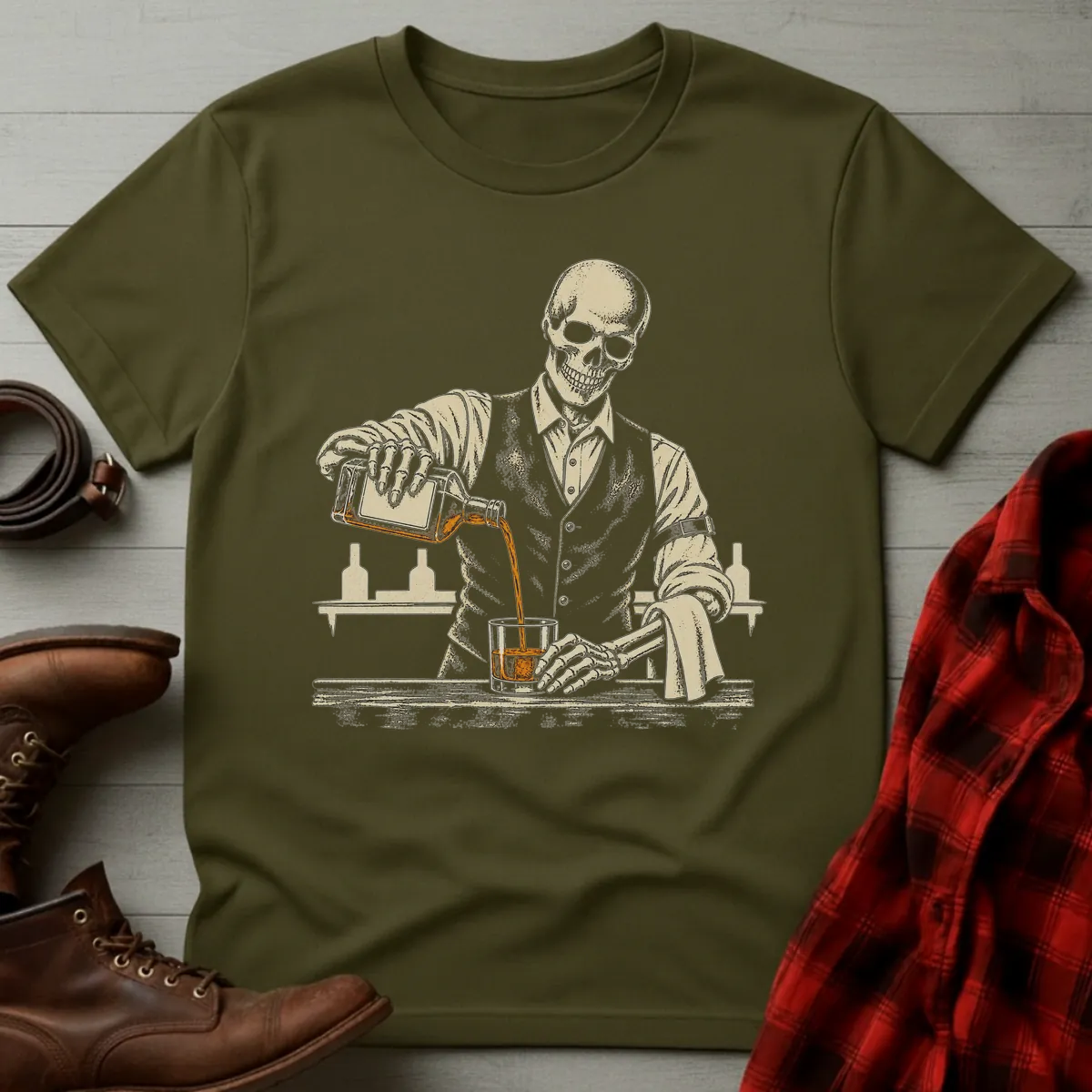 Skeleton Bartender Whiskey T-Shirt
