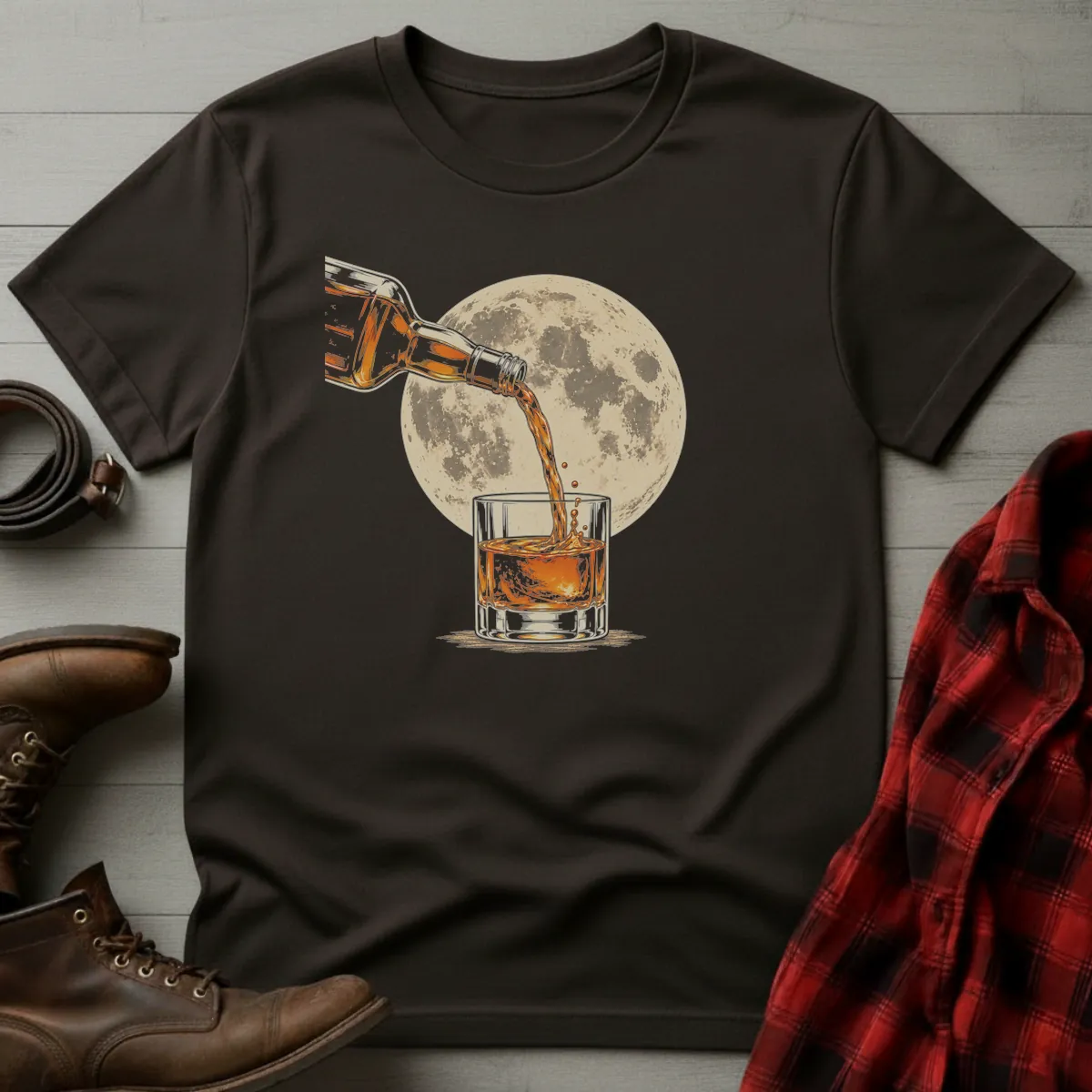 Full Moon Whiskey Pour T-Shirt