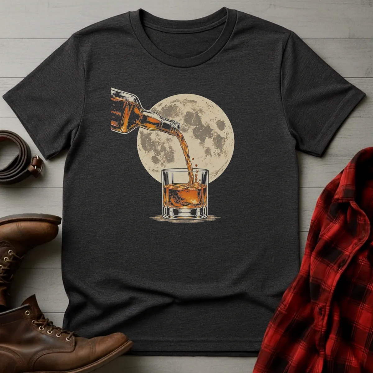Full Moon Whiskey Pour T-Shirt