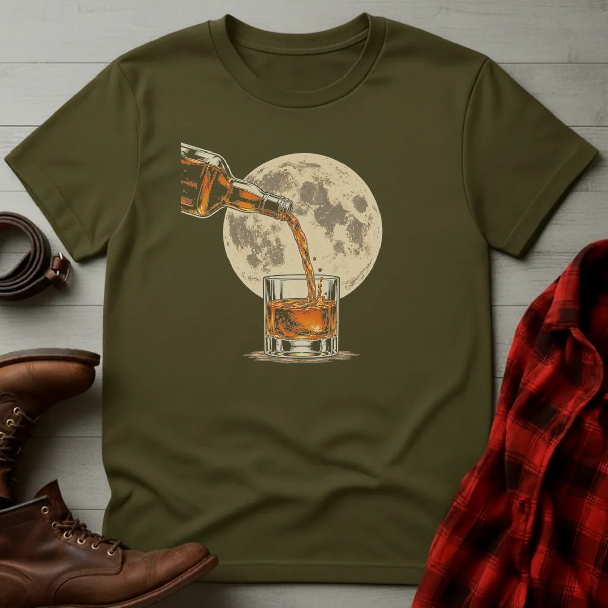 Full Moon Whiskey Pour T-Shirt