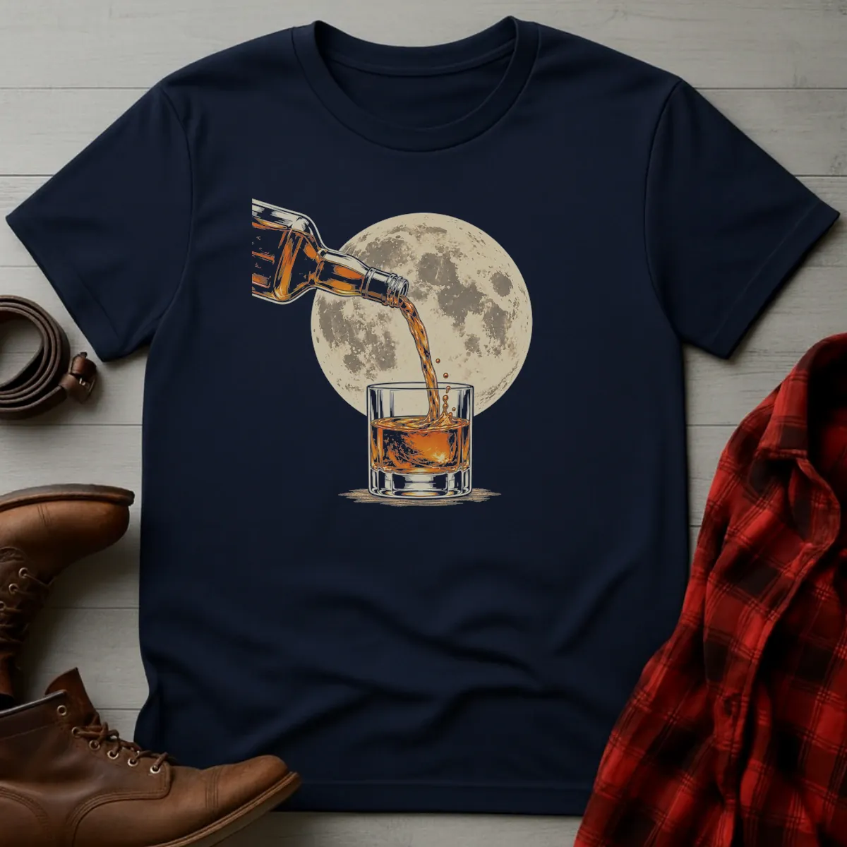 Full Moon Whiskey Pour T-Shirt