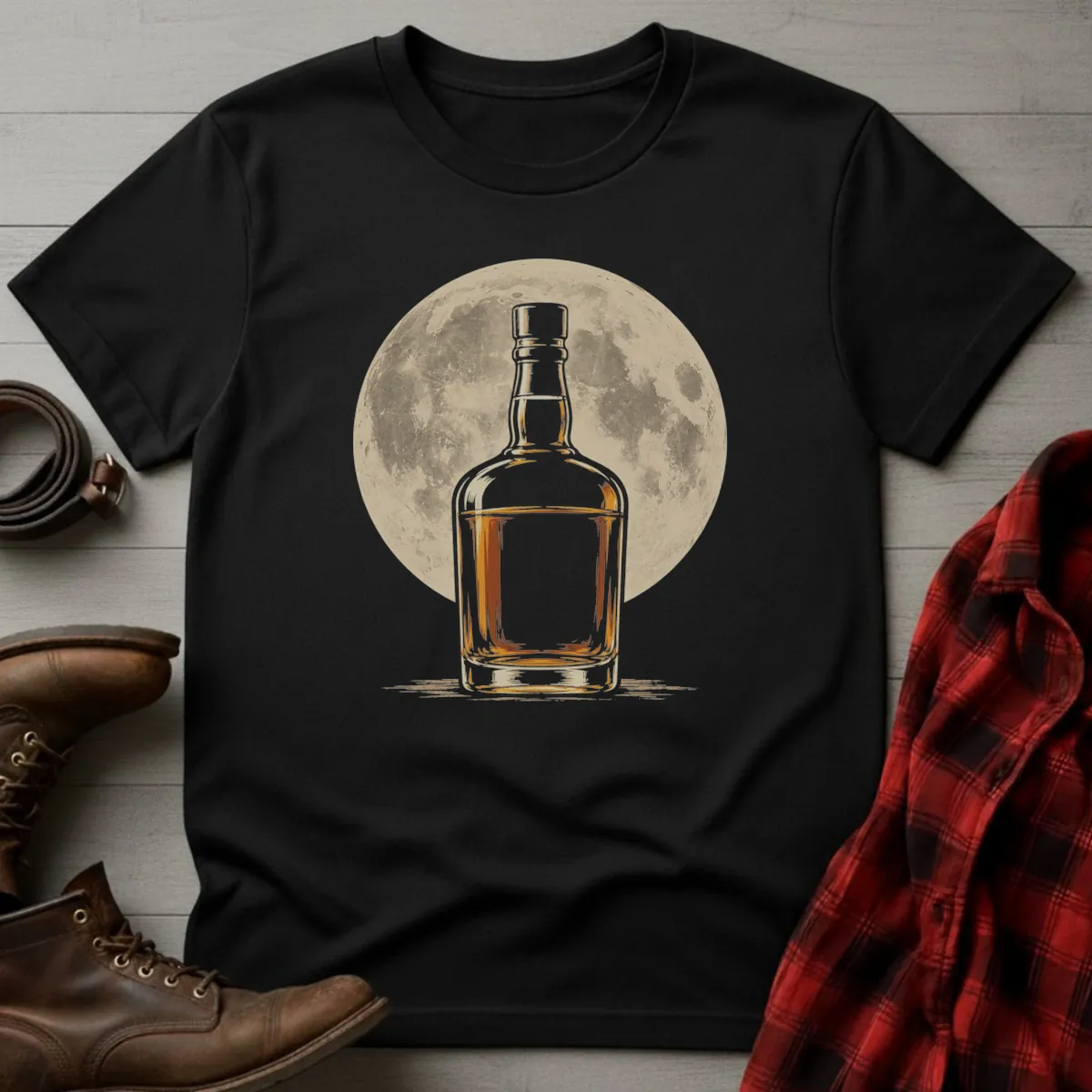 Full Moon Whiskey Bottle T-Shirt
