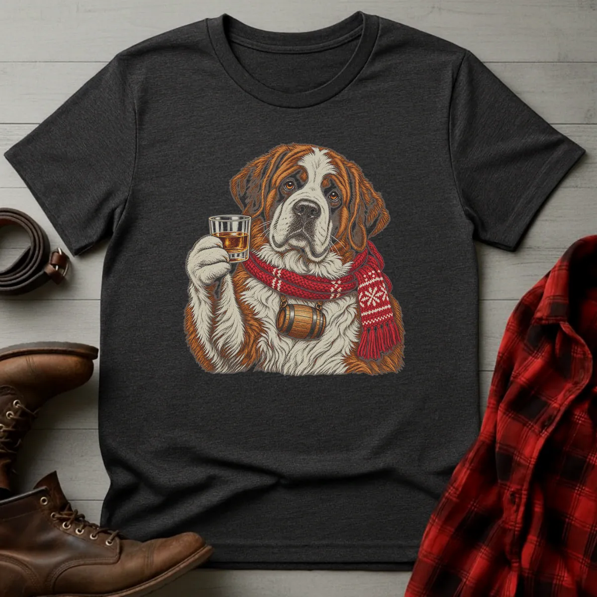 Winter Whiskey Dog Saint Bernard T-Shirt