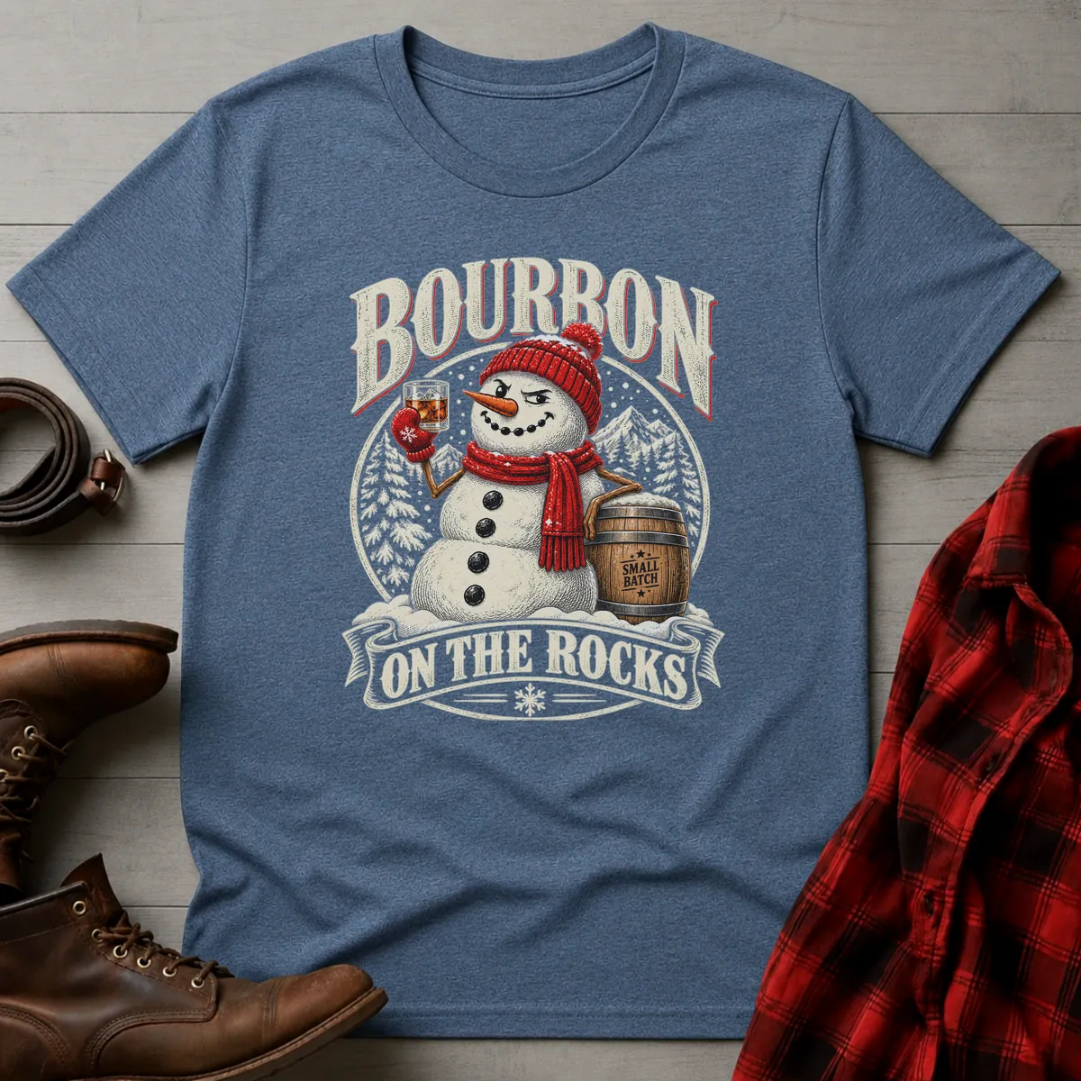 Bourbon Snowman on the Rocks T-Shirt