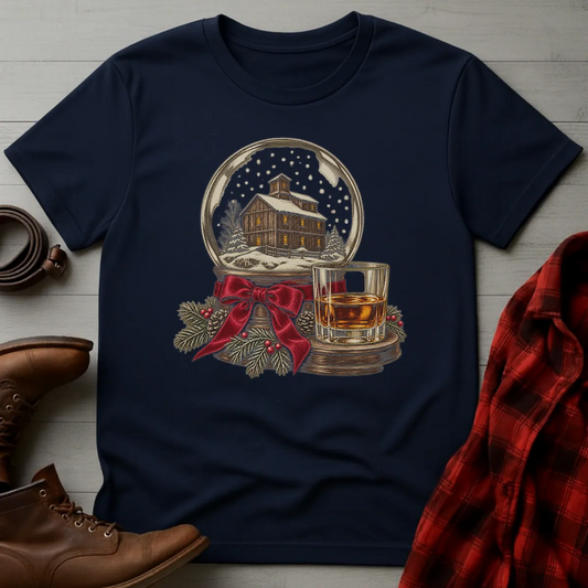 Winter Rickhouse Whiskey Snow Globe T-Shirt