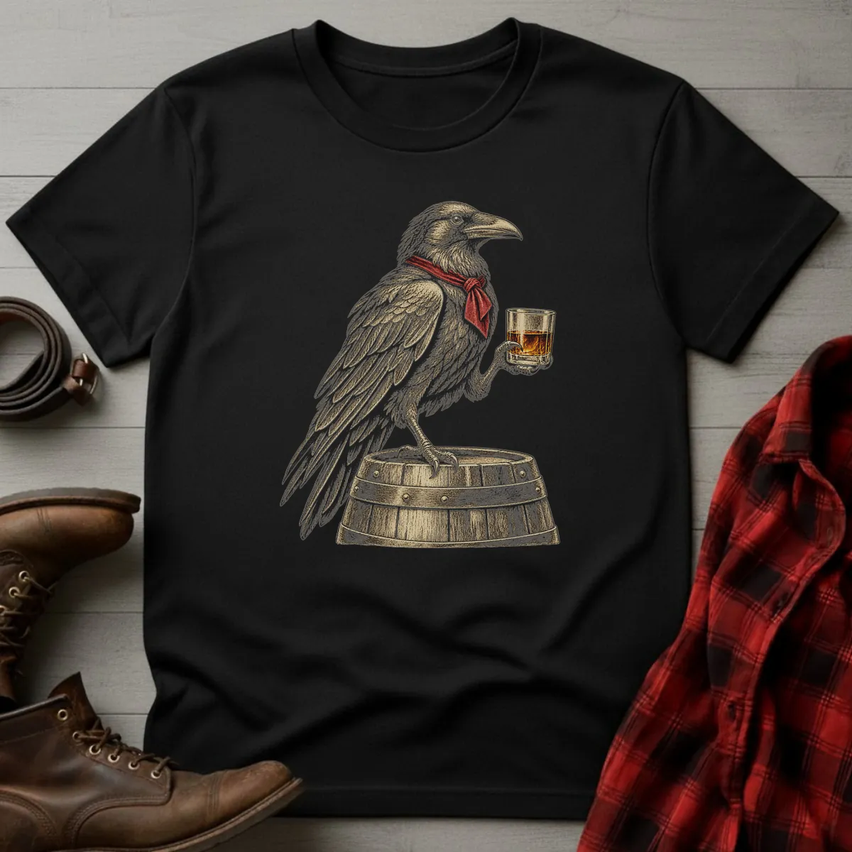 Gothic Raven Whiskey Toast T-Shirt