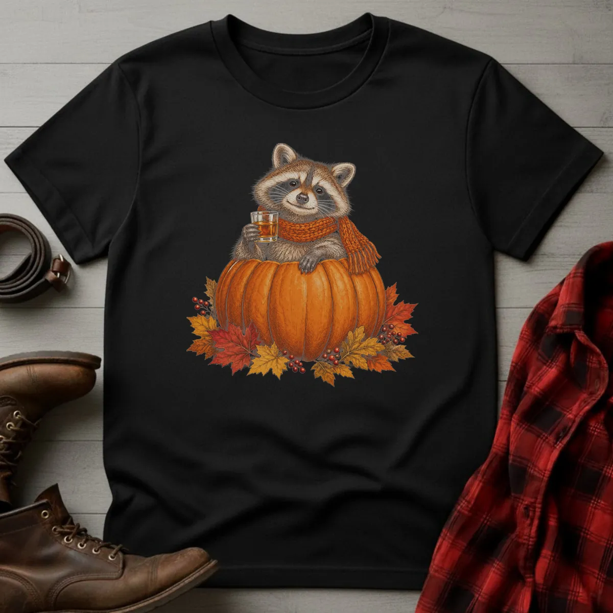 Autumn Raccoon Whiskey Toast T-Shirt