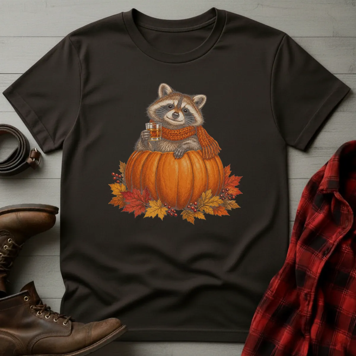 Autumn Raccoon Whiskey Toast T-Shirt