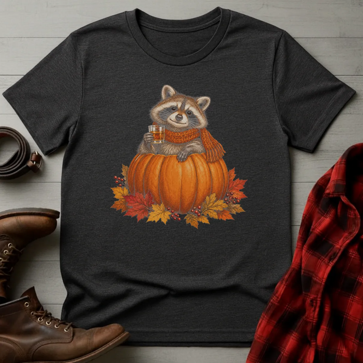 Autumn Raccoon Whiskey Toast T-Shirt