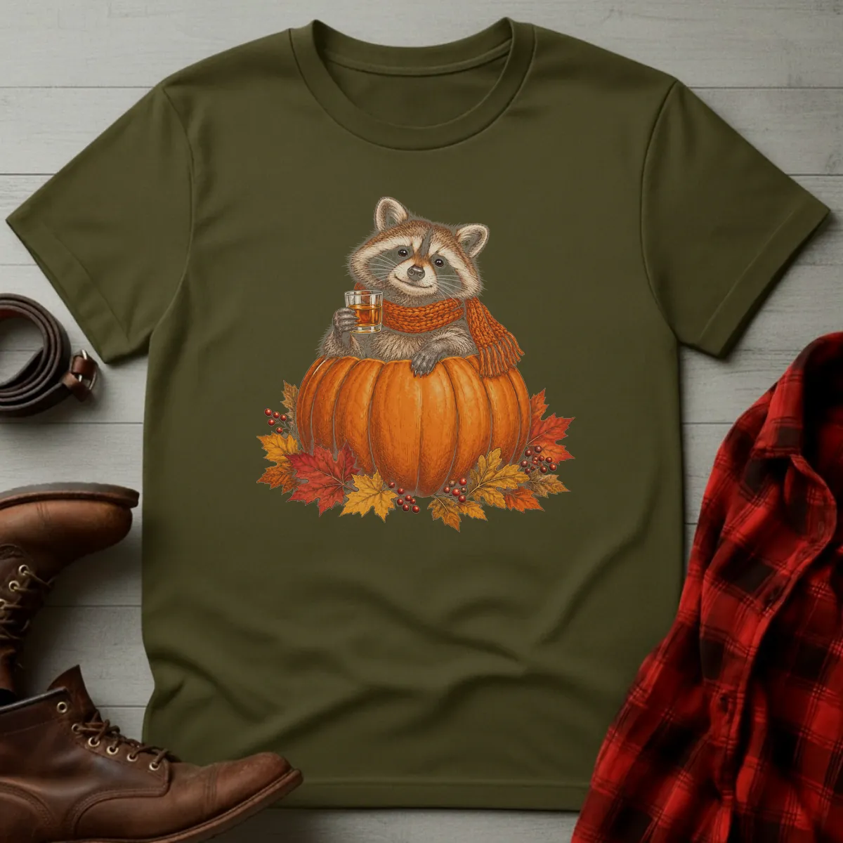 Autumn Raccoon Whiskey Toast T-Shirt