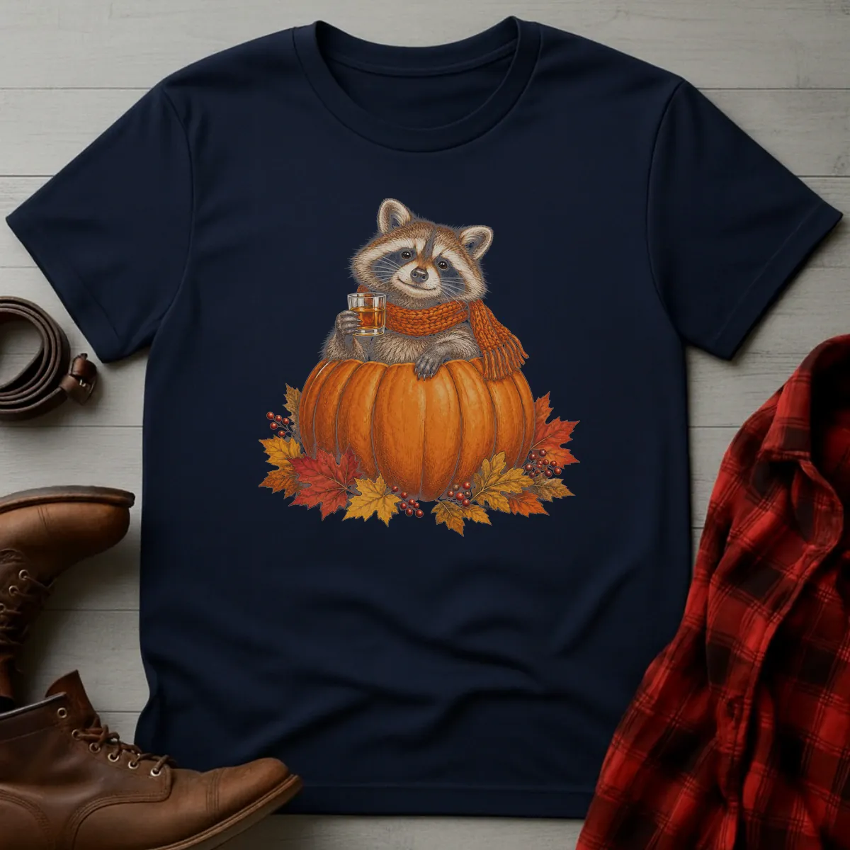 Autumn Raccoon Whiskey Toast T-Shirt