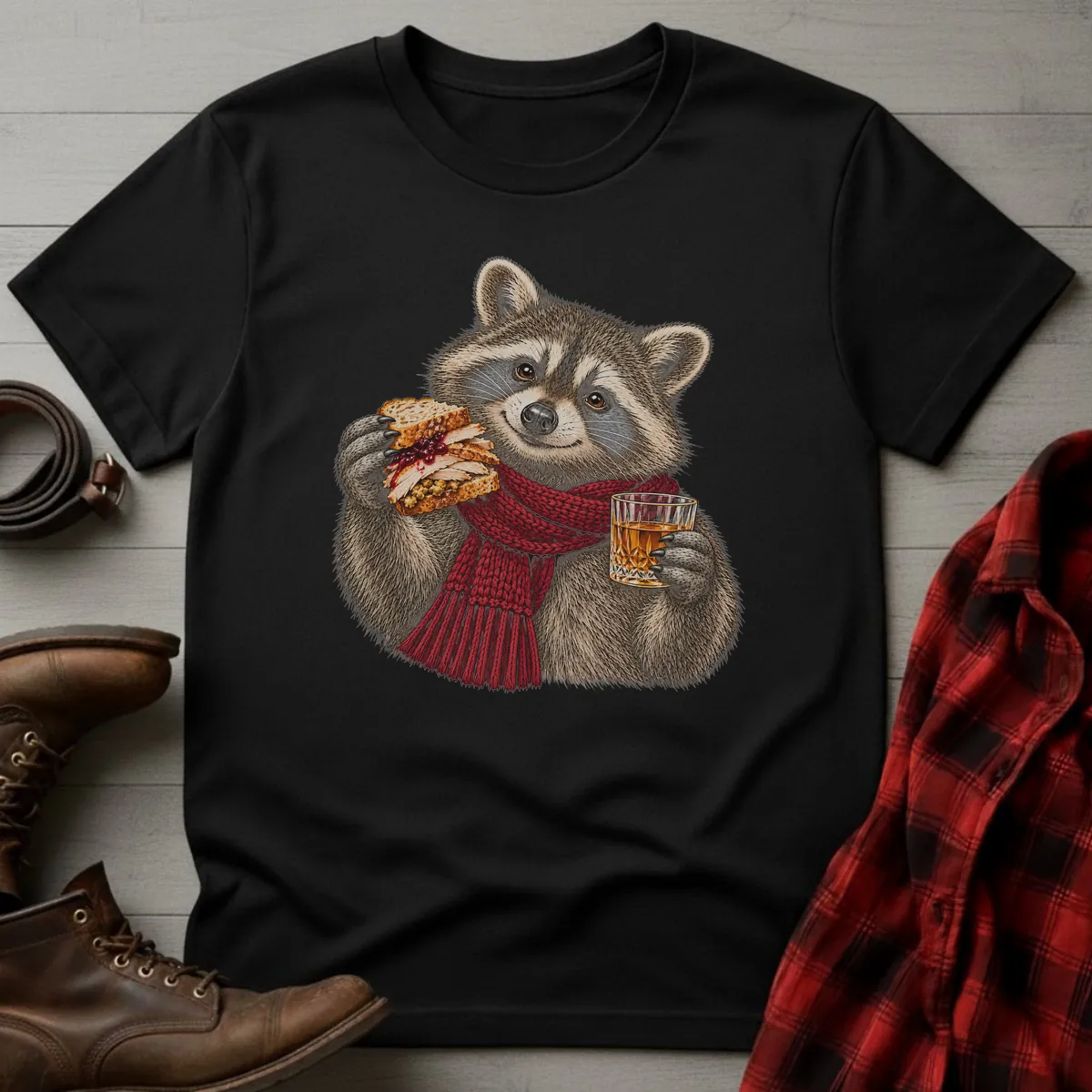 Thanksgiving Raccoon Whiskey Toast T-Shirt