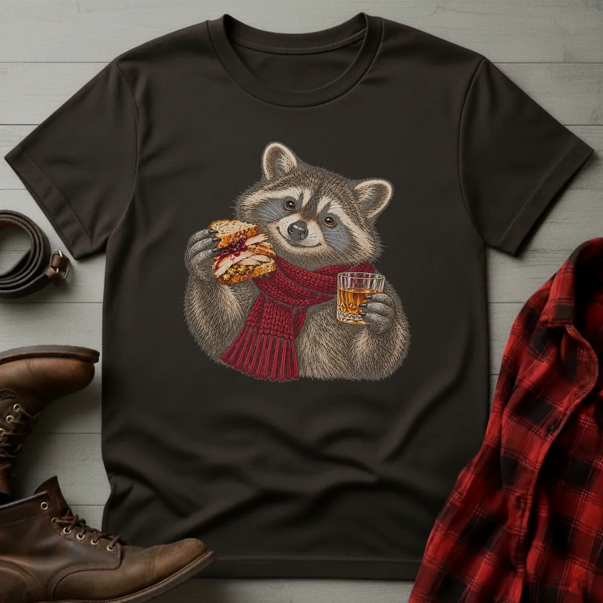Thanksgiving Raccoon Whiskey Toast T-Shirt