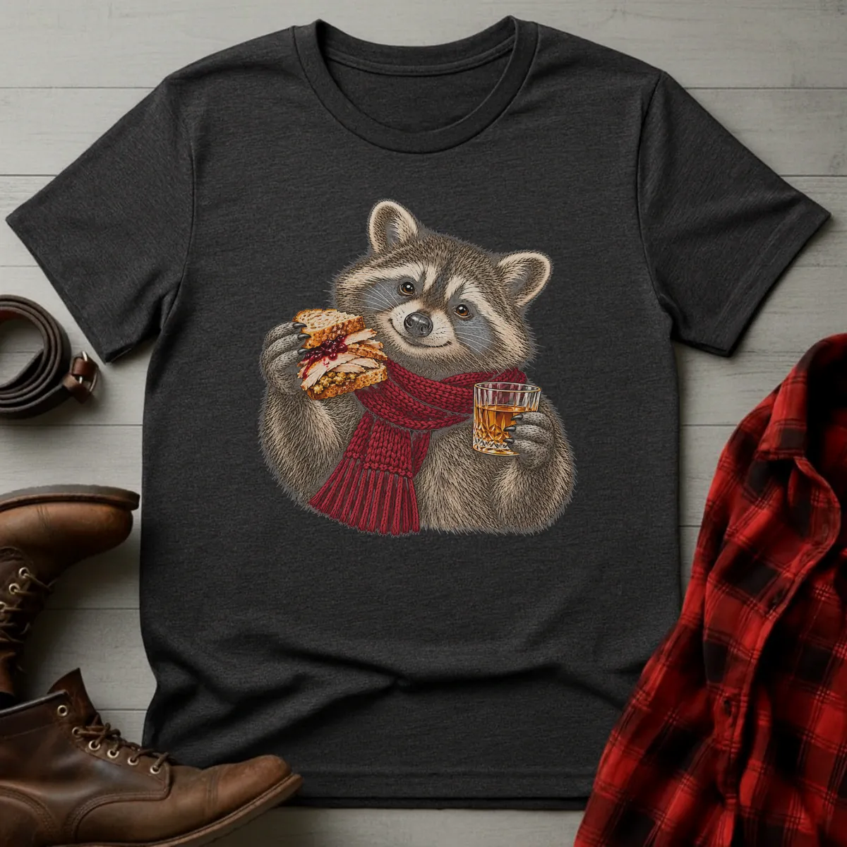 Thanksgiving Raccoon Whiskey Toast T-Shirt