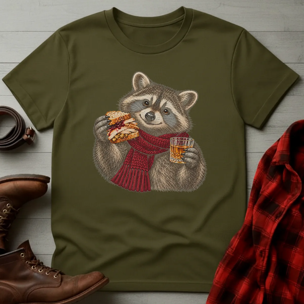 Thanksgiving Raccoon Whiskey Toast T-Shirt