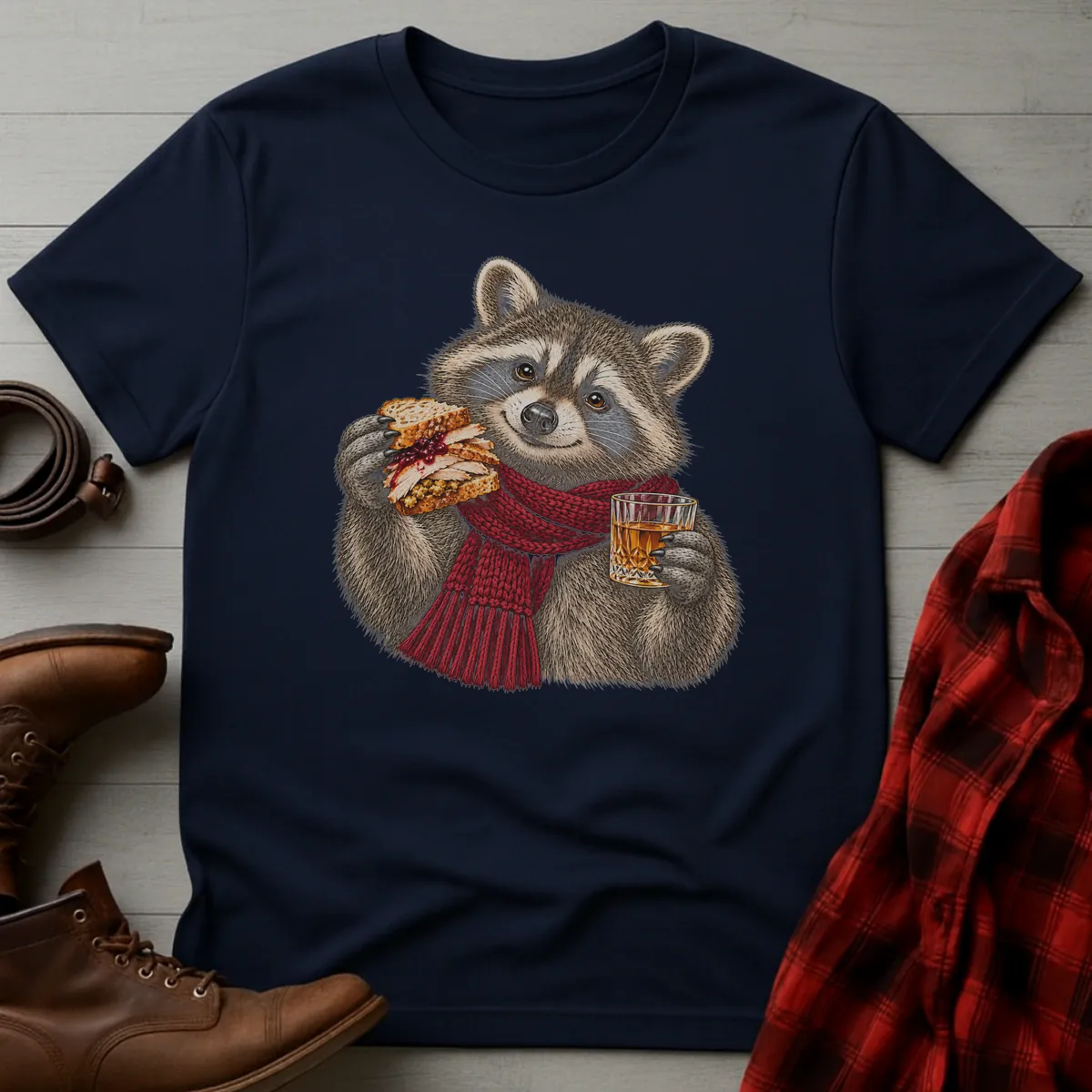Thanksgiving Raccoon Whiskey Toast T-Shirt