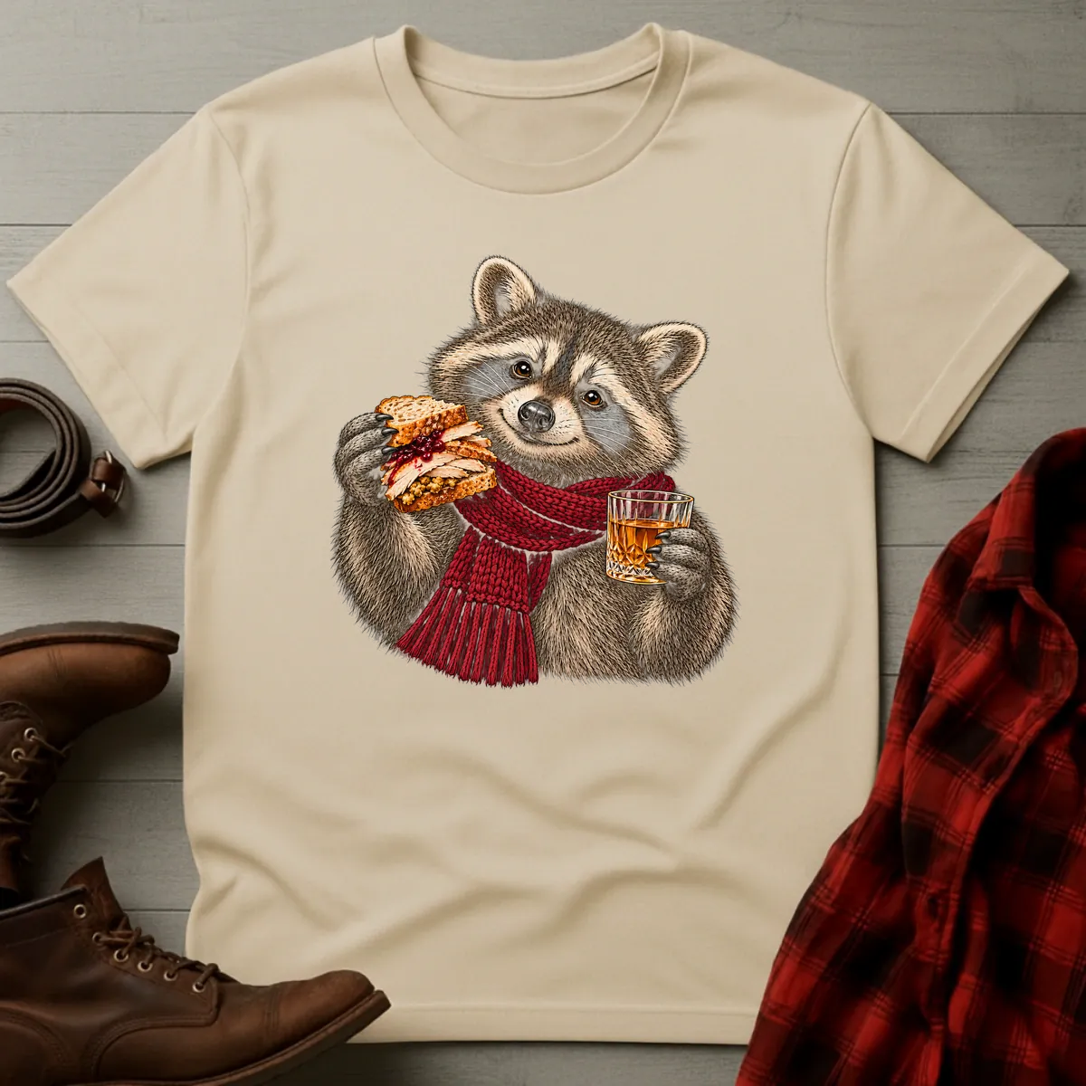 Thanksgiving Raccoon Whiskey Toast T-Shirt