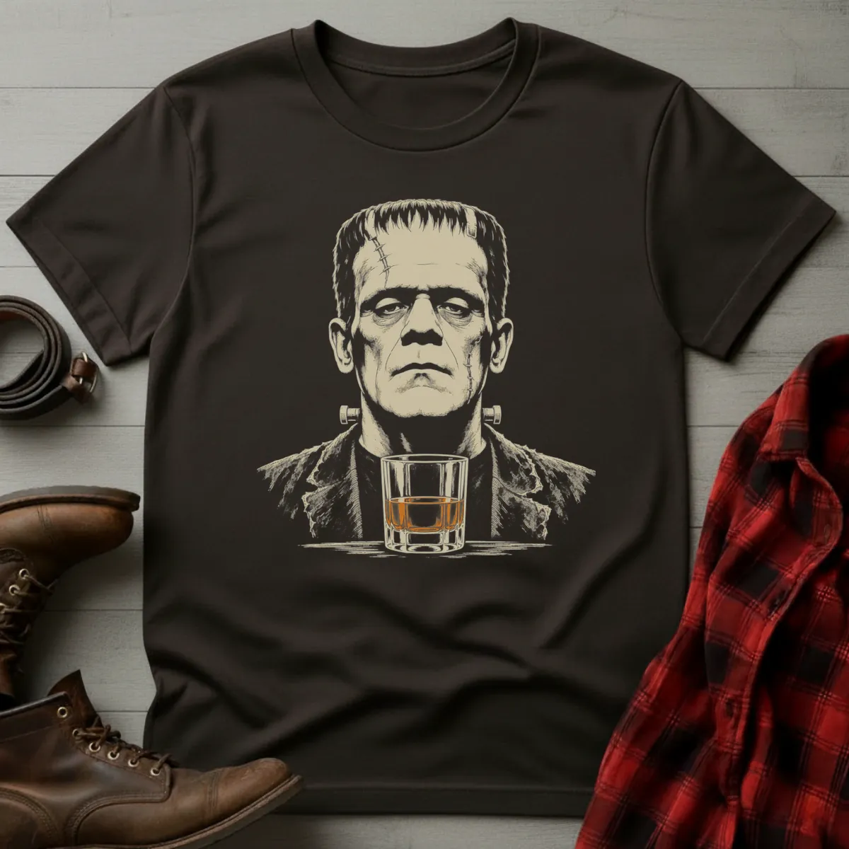 Frankenstein Whiskey Portrait T-Shirt