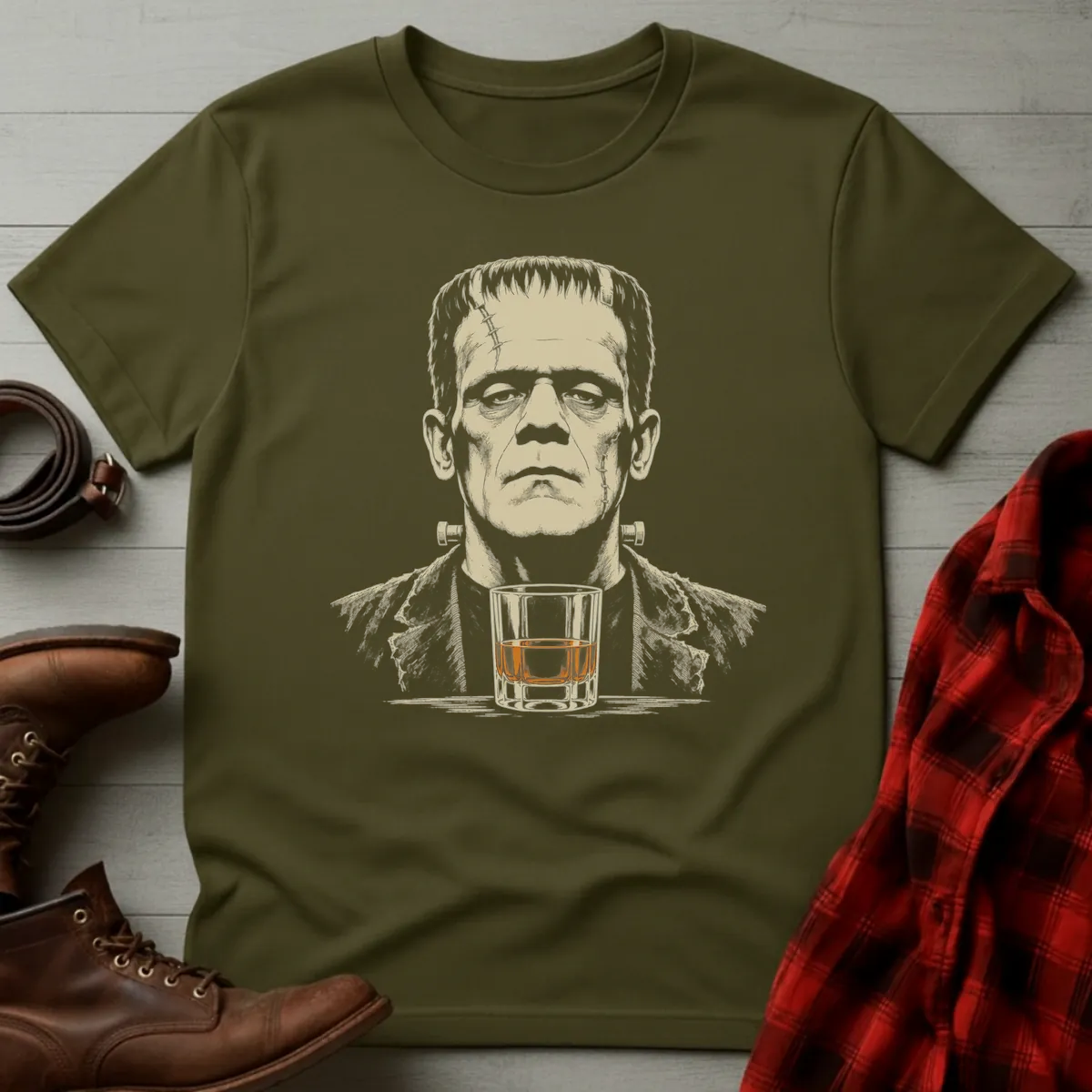 Frankenstein Whiskey Portrait T-Shirt