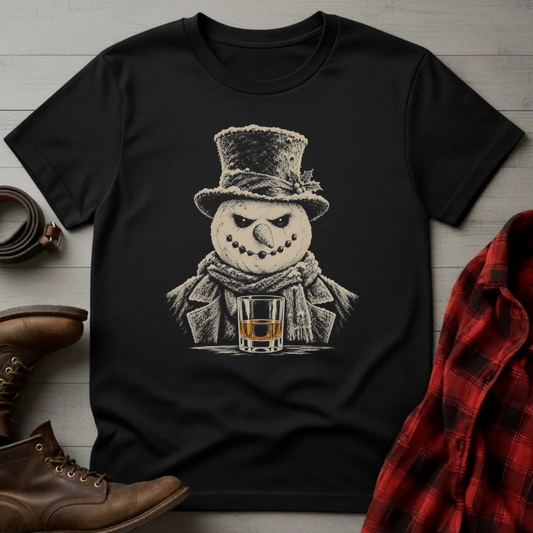 Sinister Snowman Whiskey Portrait T-Shirt