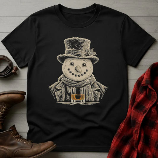 Jolly Snowman Whiskey Portrait T-Shirt