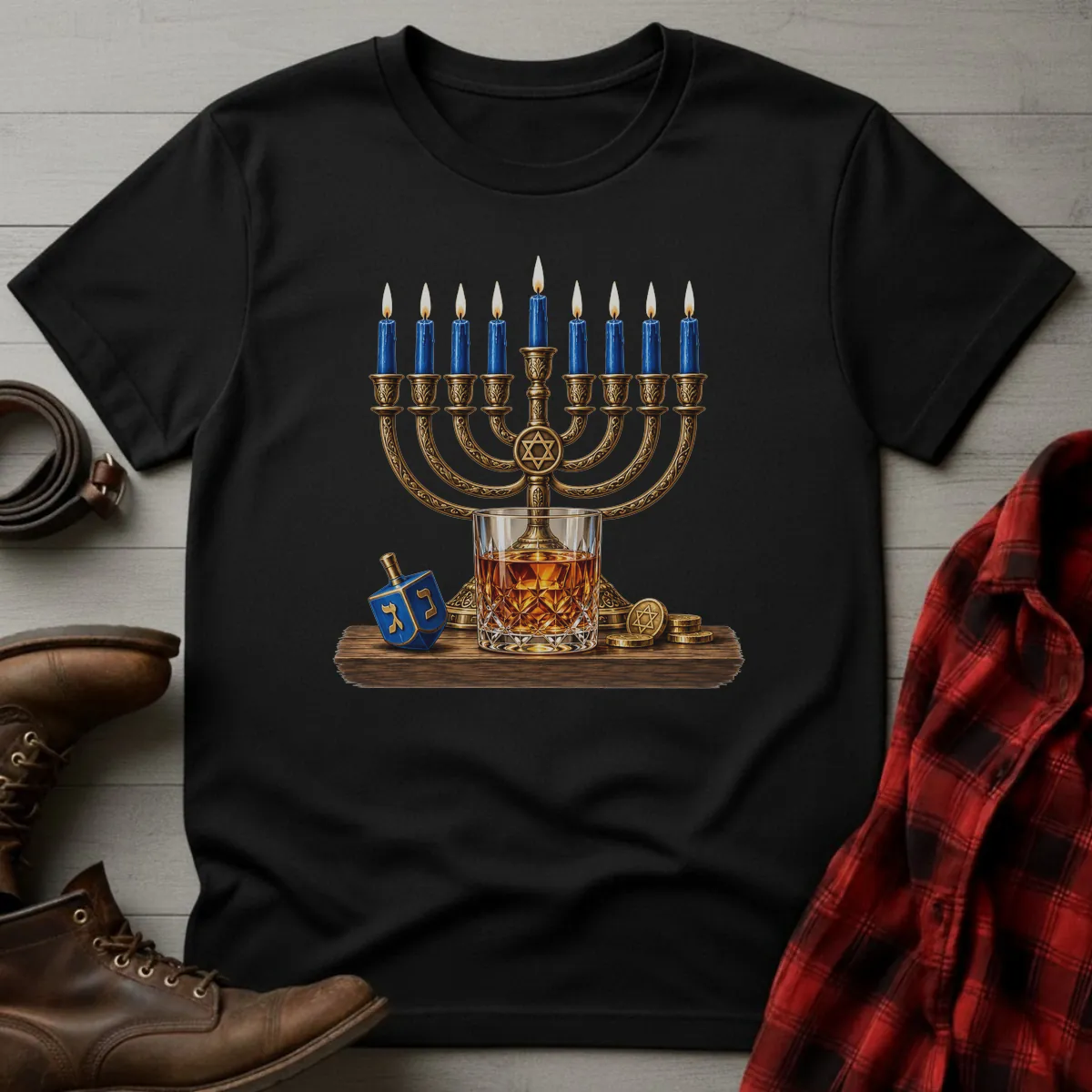 Hanukkah Menorah Whiskey T-Shirt