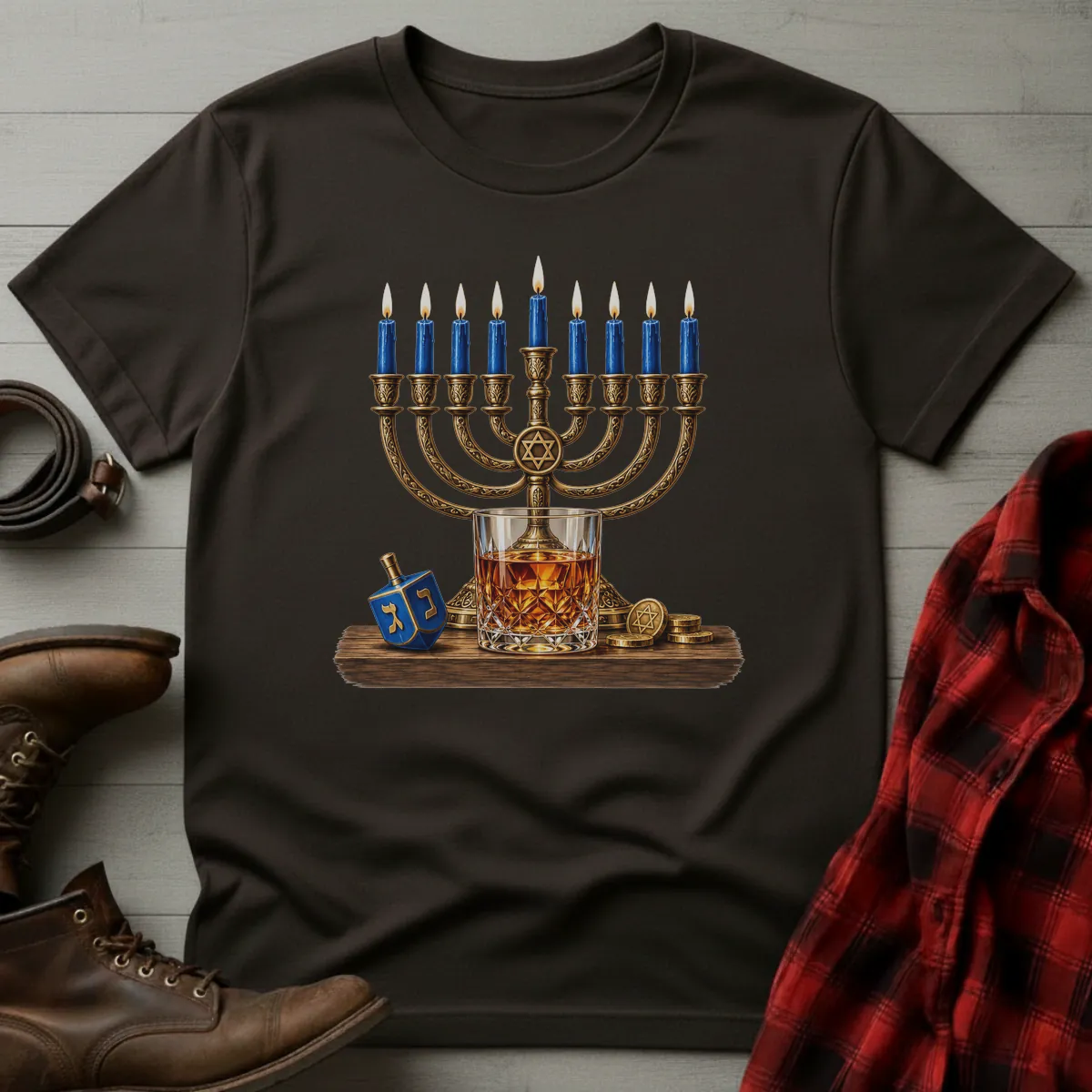 Hanukkah Menorah Whiskey T-Shirt