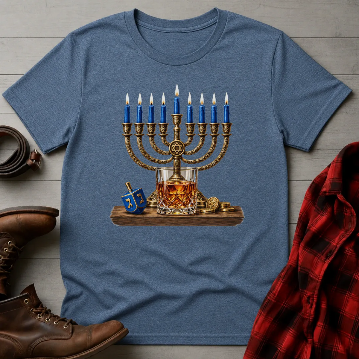 Hanukkah Menorah Whiskey T-Shirt