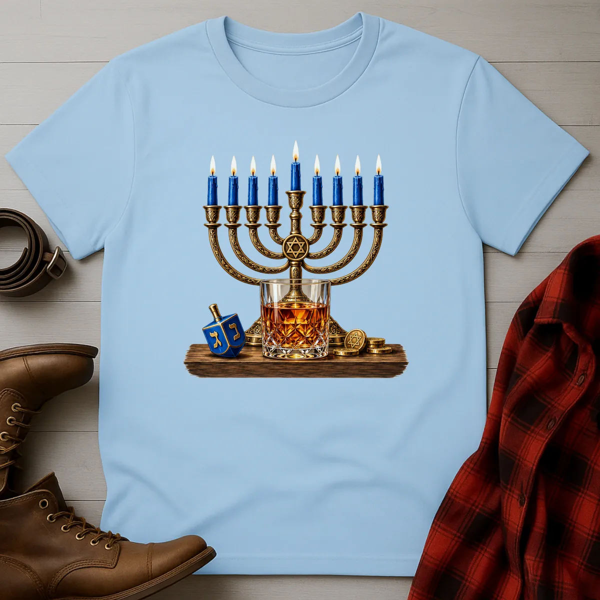 Hanukkah Menorah Whiskey T-Shirt
