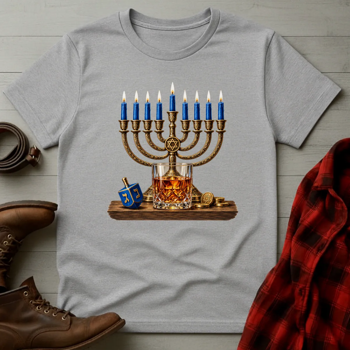 Hanukkah Menorah Whiskey T-Shirt