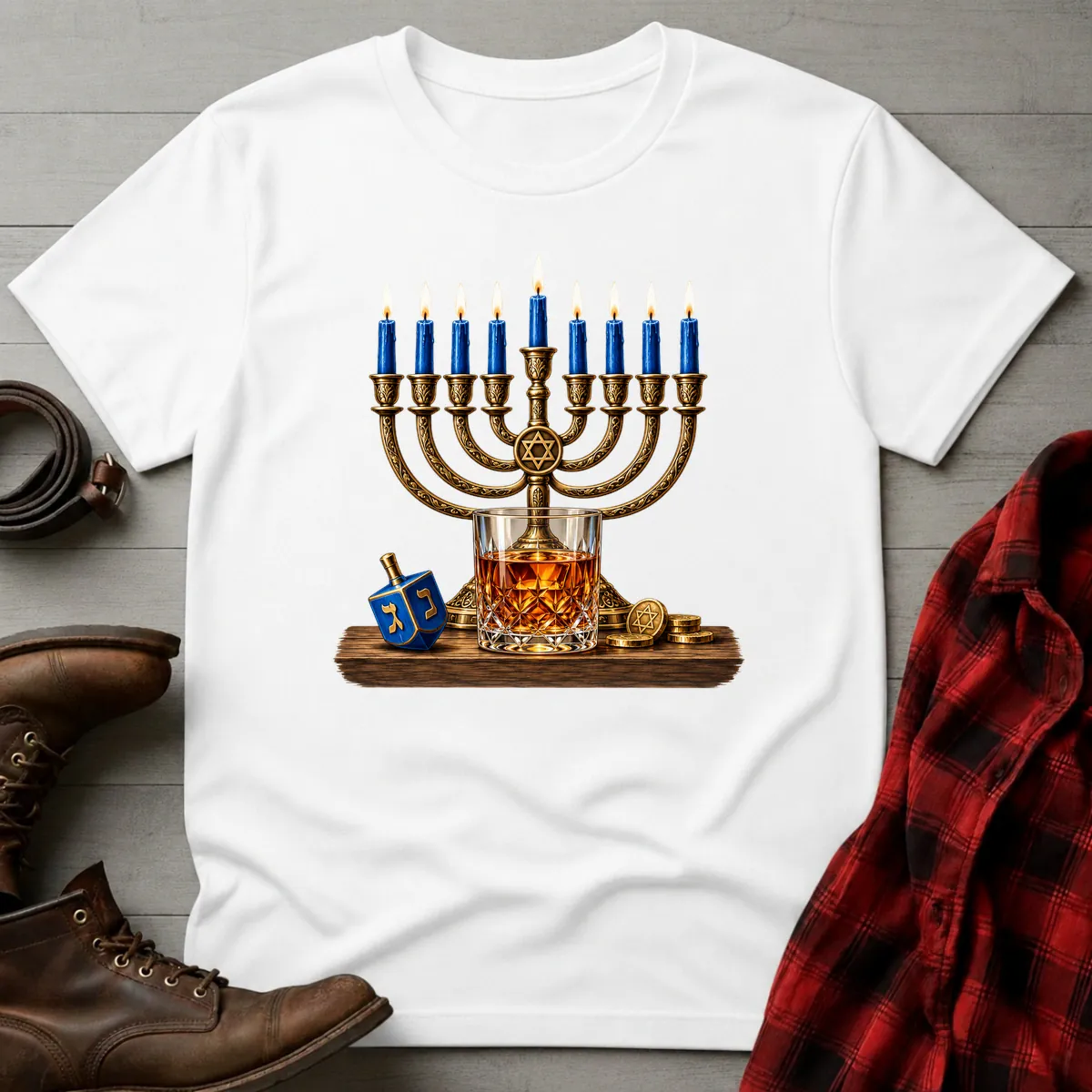 Hanukkah Menorah Whiskey T-Shirt