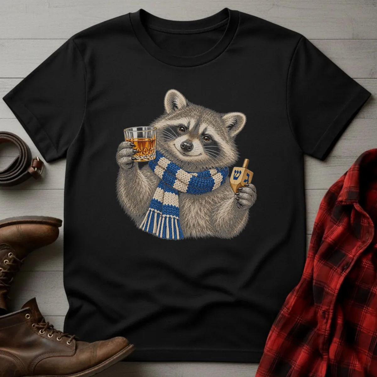 Hanukkah Raccoon Whiskey Toast T-Shirt