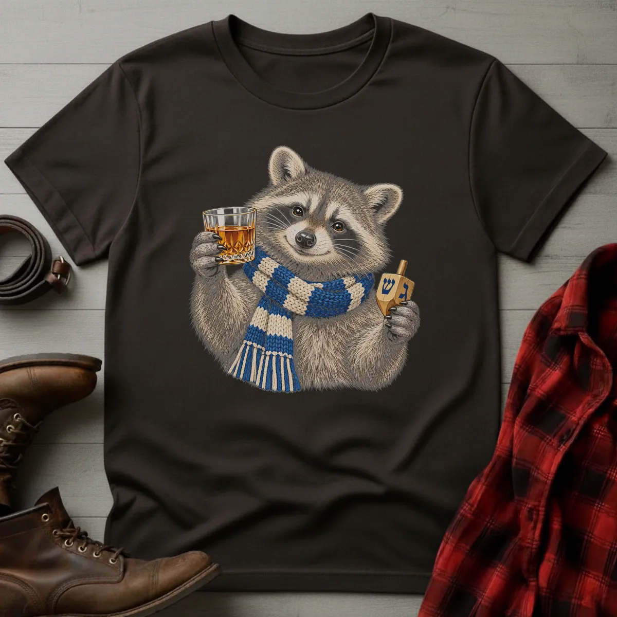 Hanukkah Raccoon Whiskey Toast T-Shirt