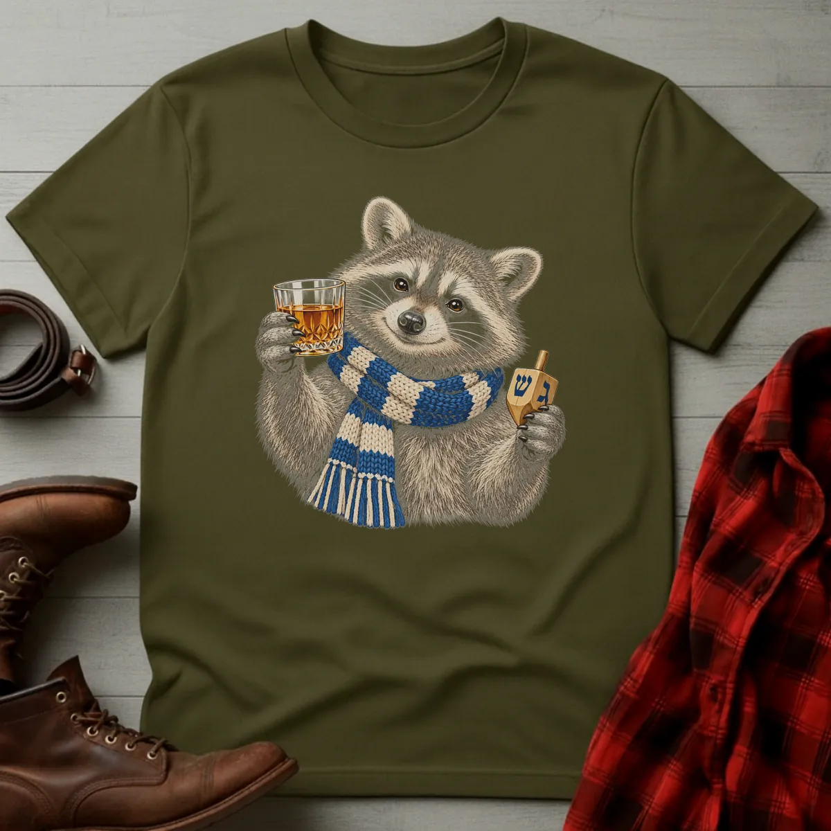 Hanukkah Raccoon Whiskey Toast T-Shirt