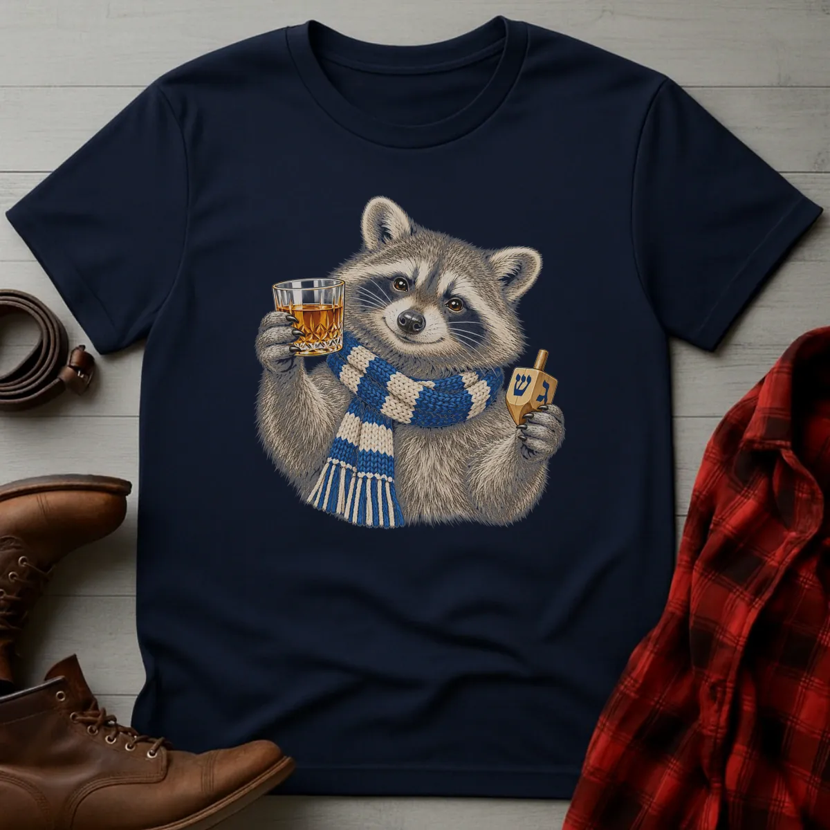 Hanukkah Raccoon Whiskey Toast T-Shirt