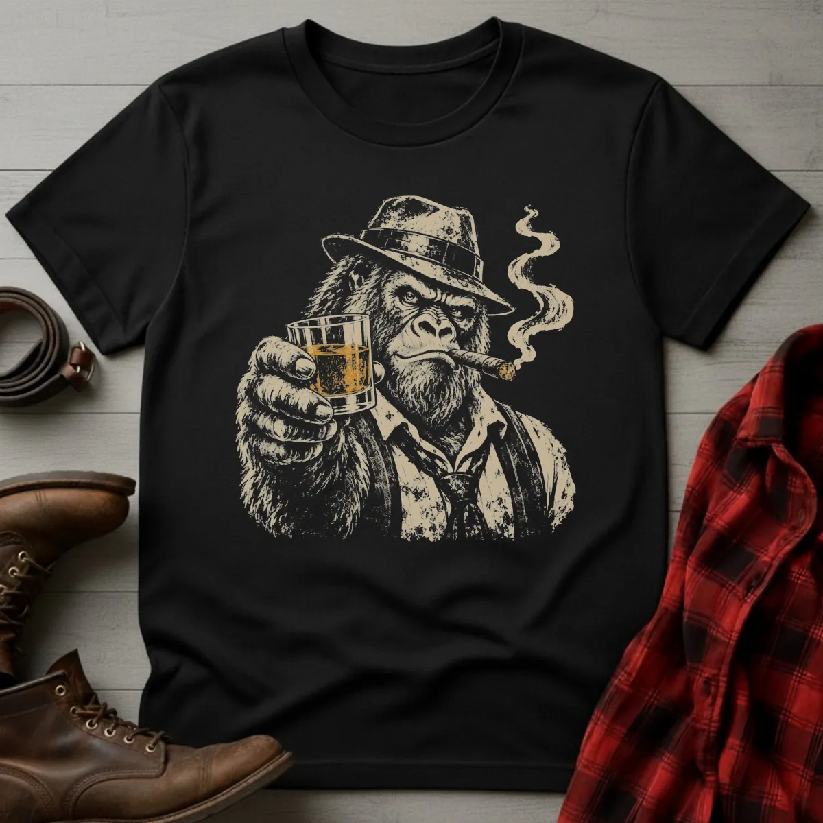 Gangster Gorilla Whiskey & Cigar T-Shirt