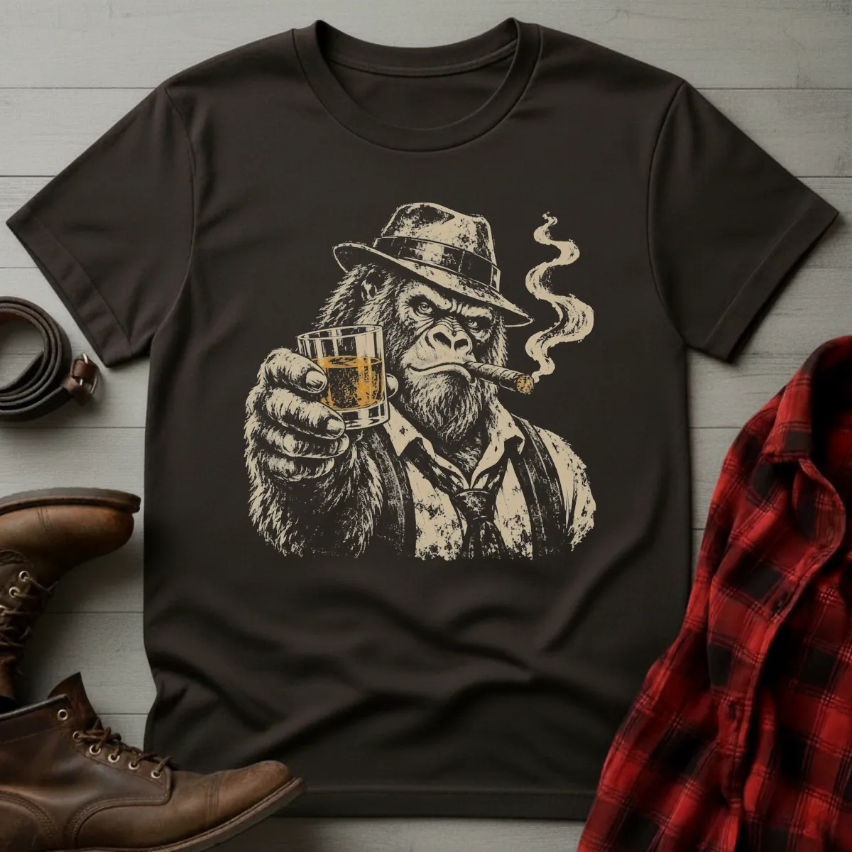Gangster Gorilla Whiskey & Cigar T-Shirt