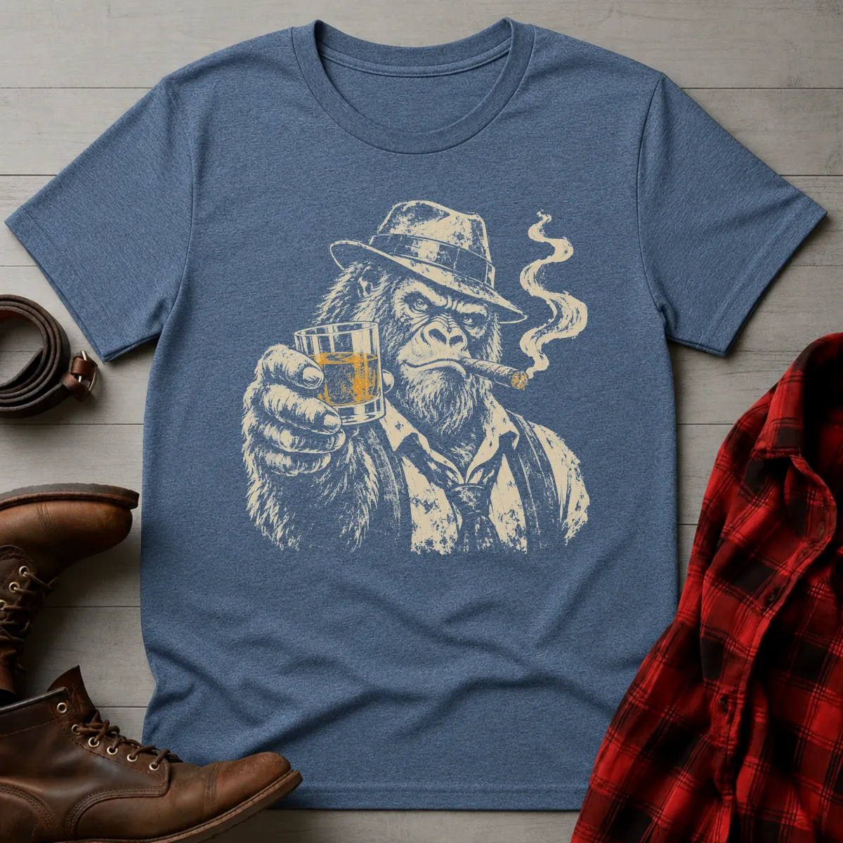Gangster Gorilla Whiskey & Cigar T-Shirt