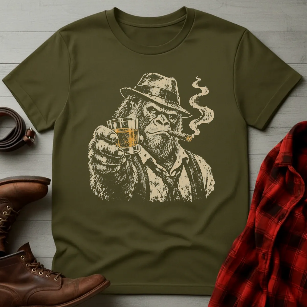Gangster Gorilla Whiskey & Cigar T-Shirt