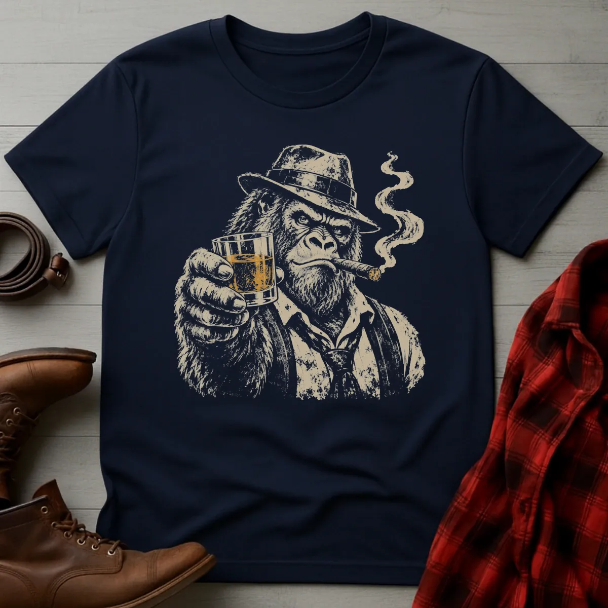 Gangster Gorilla Whiskey & Cigar T-Shirt