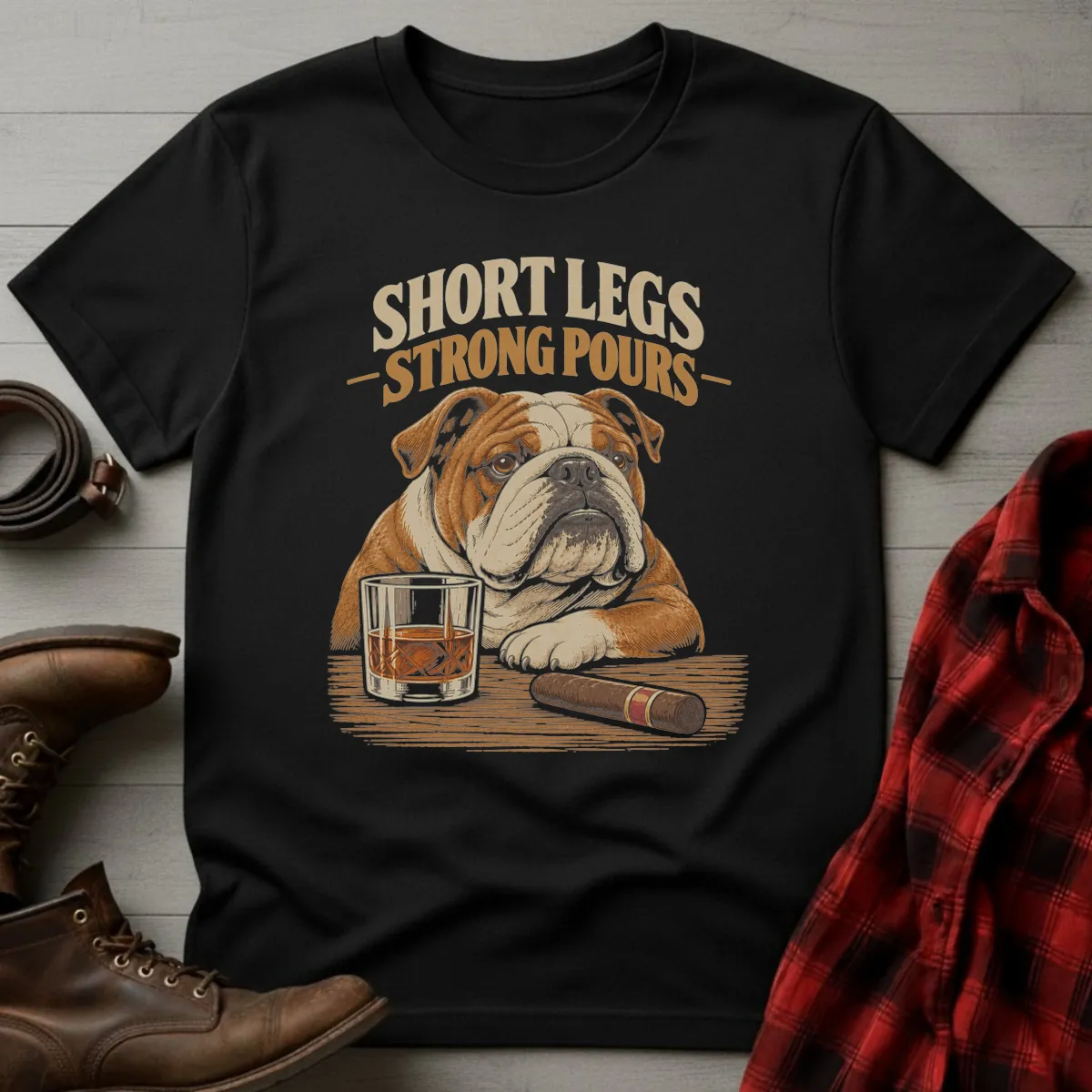 Short Legs Strong Pours Bulldog T-Shirt