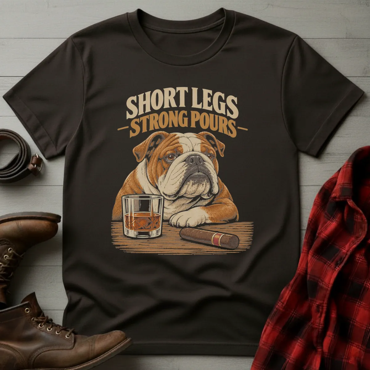 Short Legs Strong Pours Bulldog T-Shirt