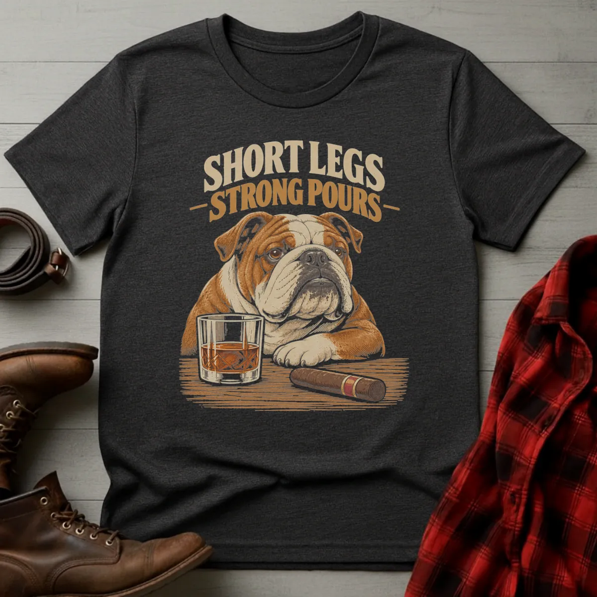 Short Legs Strong Pours Bulldog T-Shirt