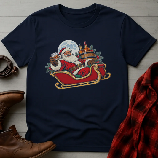 Santa's Bourbon Sleigh T-Shirt Navy / S