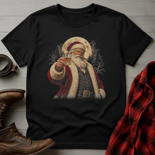Santa Whiskey Toast & Cigar T-Shirt Black / S