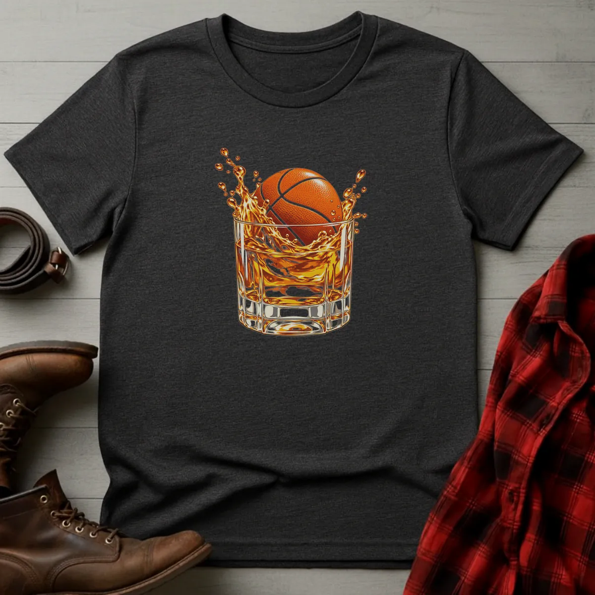 Basketball Bourbon Splash T-Shirt Dark Heather / S
