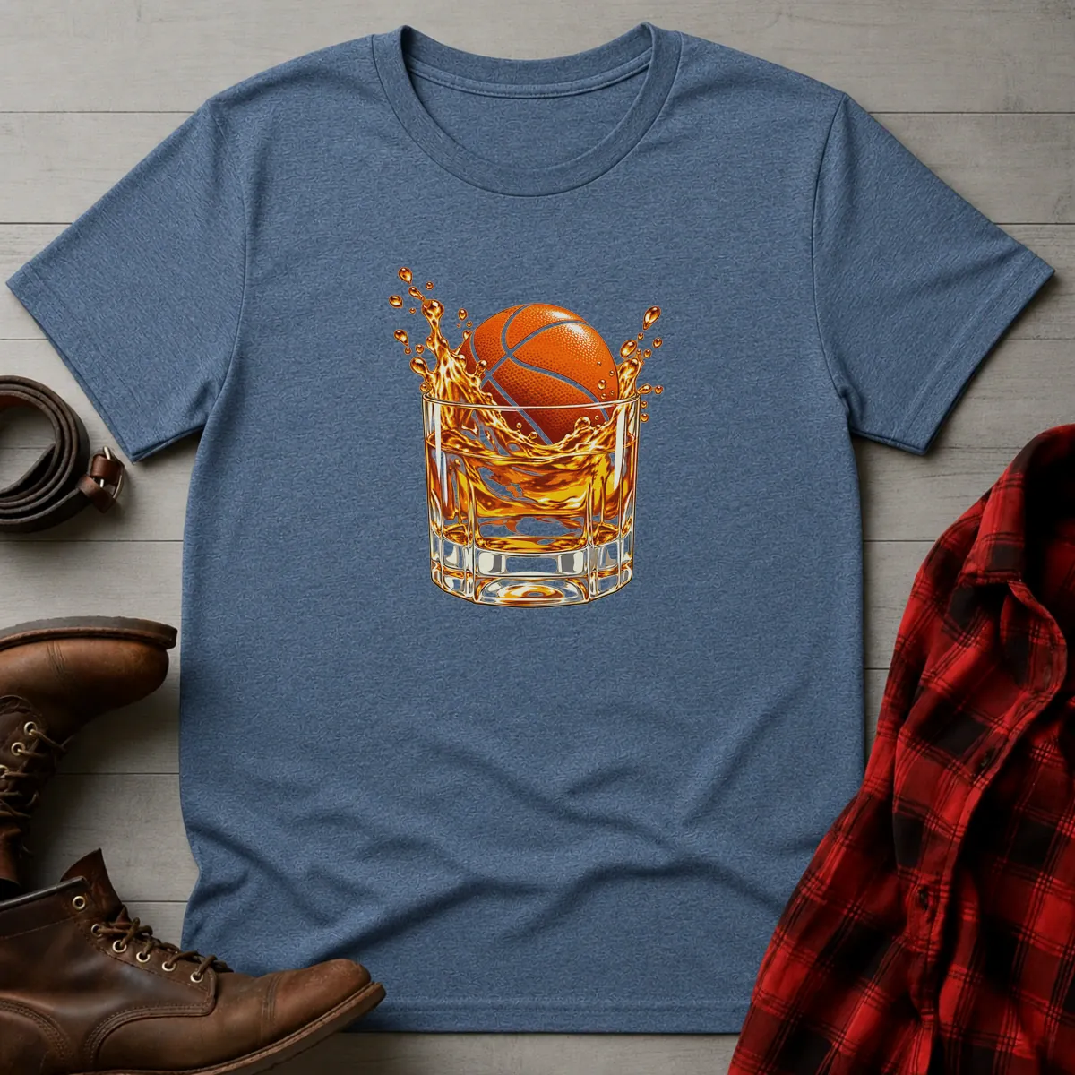 Basketball Bourbon Splash T-Shirt Heather Indigo / S