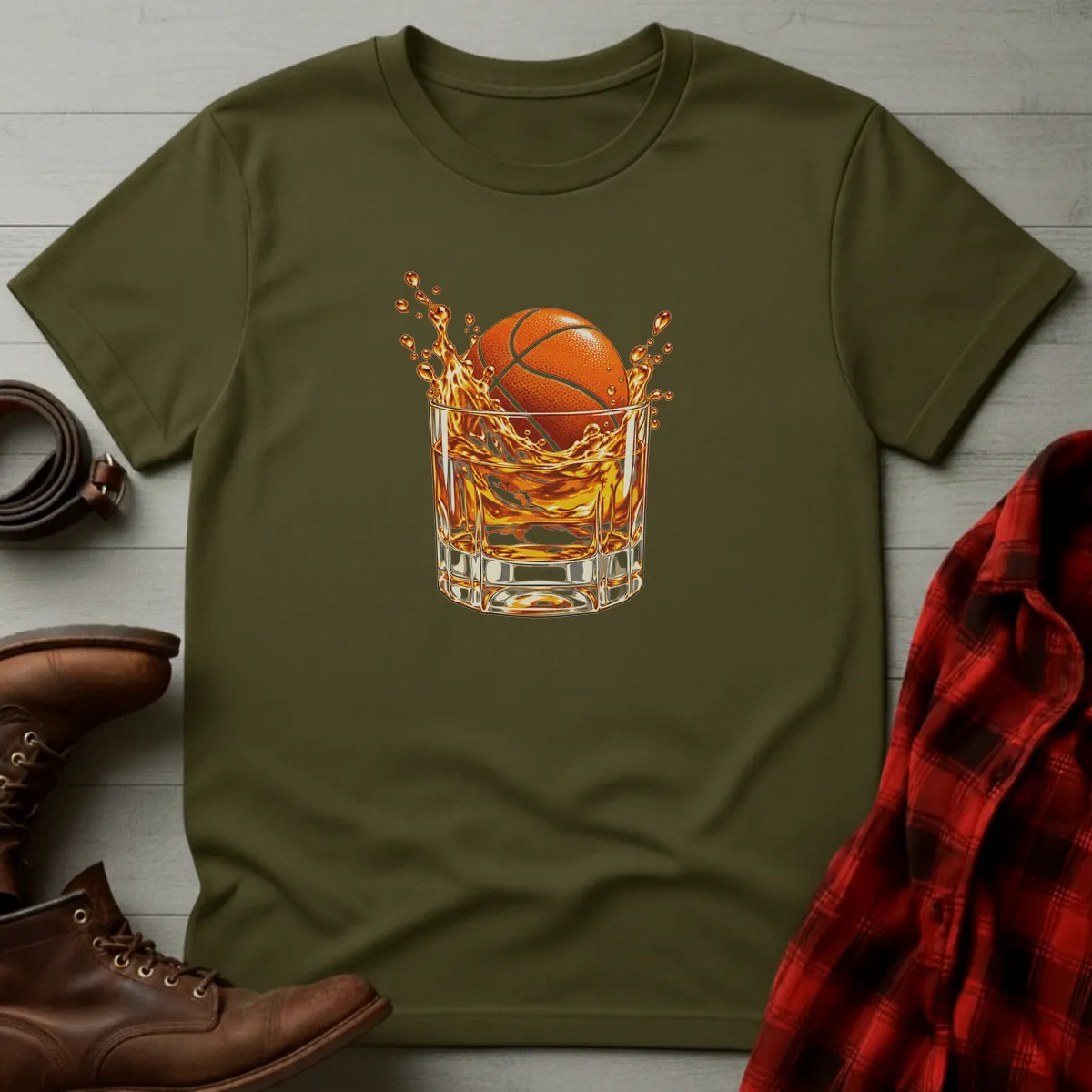 Basketball Bourbon Splash T-Shirt Military Green / S